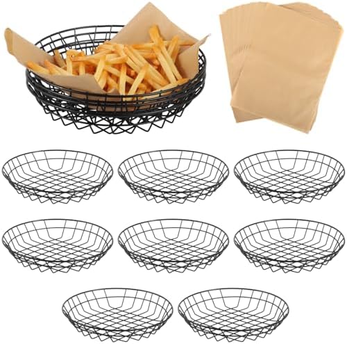12Pcs Round Wire Serving Baskets, Snack Trays w/Oil Absorbing Deli Wrapper by Anjetan