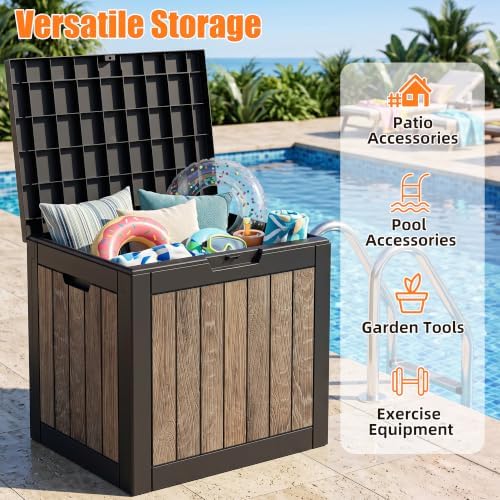 40 Gallon Outdoor Deck Box, Lockable Waterproof Resin Storage Container, Weatherproof Storage Box for Garden Tools, Patio Cushions & Outdoor Accessories (Walnut) - Image 5