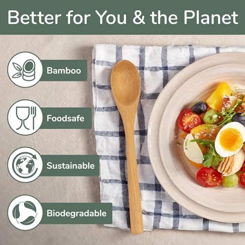 BambooMN 8" Reusable Bamboo Dinner Spoon - 10 Units - Image 3
