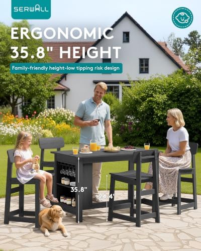 SERWALL 3-Piece Outdoor HDPE Counter-Height Bar Set with 2 Stools, Gray - Image 4