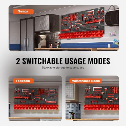 VEVOR Wall Mounted Storage Rack System, 30-Bin Parts Rack Organizer with Wall Panels/Tool Holders/Hooks, Garage Plastic Shop Tool Organizer for Nuts, Bolts, Screws, Nails, Beads, Buttons - Image 6