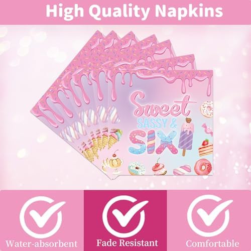Sweet Sassy Six Birthday Tableware Plates Napkins Party Decor 96PCS - Image 3