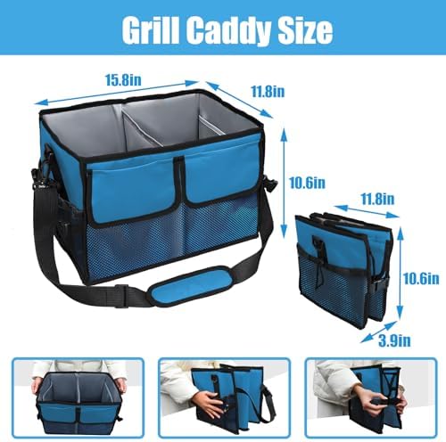 Large Grill Caddy Bag with Paper Towel Holder for Outdoor Grills, Blue - Image 2