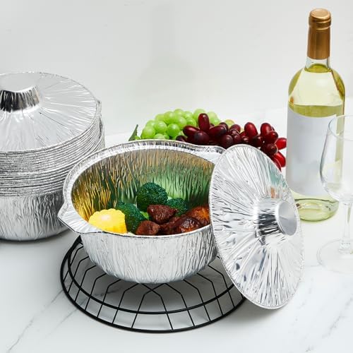 Ziliny Disposable Aluminum Pot with Lid Round Foil Pans Disposable Cookware Food Container for Vacation Trips Camping Baking Heating Cooking(12 Pcs,74.4 oz) - Image 6