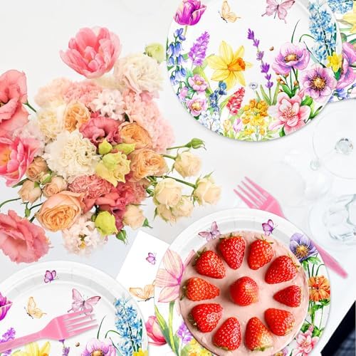 48Pcs Wildflower Party Decorations Disposable Vintage Floral Birthday Plates Napkins Forks Supplies Birthday Decor Serves 16 Wildflower Baby Girl Shower Decorations - Image 6