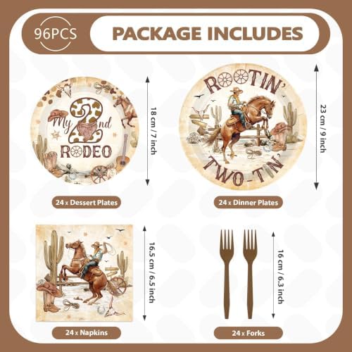 96Pcs Western Cowboy 2nd Birthday Party Decorations, Serves 24 - Image 2