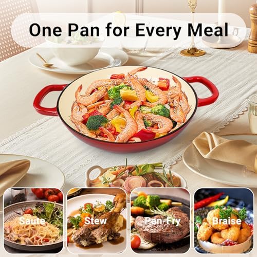 Enameled Cast Iron Dutch Oven, 3.8 Quart Dutch Oven Pot with Lid, Non Stick Cast Iron Pot, Round Oven Safe up to 500°F, Use for Marinate, Cook, Bake and Serve – Gradient Red - Image 2