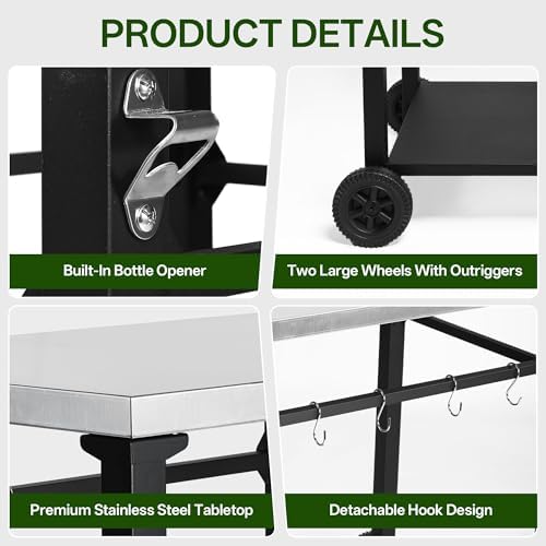 Endark Grill Cart, Grill Table, Outdoor Kitchen, Rolling Dining Table, Stainless Steel Tabletop, Outdoor Garden Patio BBQ Kitchen Food Prep Table Cart - Image 4