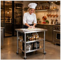 Stainless steel kitchen prep and work table with Wheels,24x24in,Multi-Size by Unknown