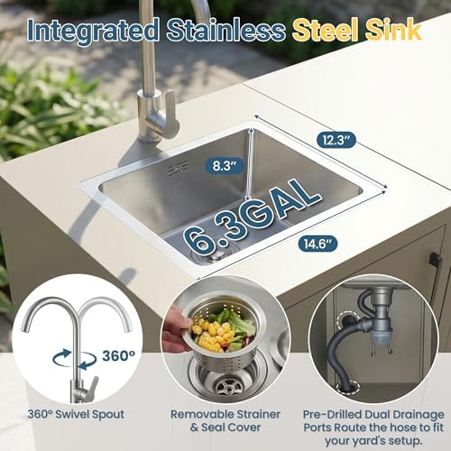 Wisteria Lane Outdoor Storage Cabinet with Stainless Steel Sink, Aluminum Modular Outdoor Kitchen, All Weather Kitchen Island with Double Door Storage, Patio Bar Table for BBQ, Porch, Backyard - Image 4