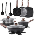 Simple Deluxe 17Pcs Ceramic Cookware Set, Nonstick & Non-Toxic Healthy Pots and Pans, Heat-Resistant Handles, Induction Cookware Sets with Frying Pans, Black by SimpleDeluxe