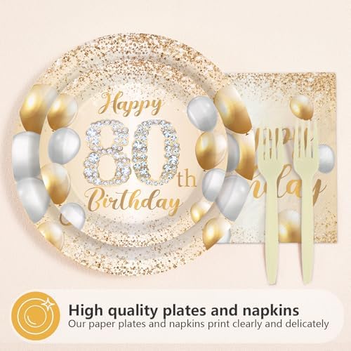 96Pcs White and Gold 80th Birthday Party Decorations,Serves 24 - Image 2