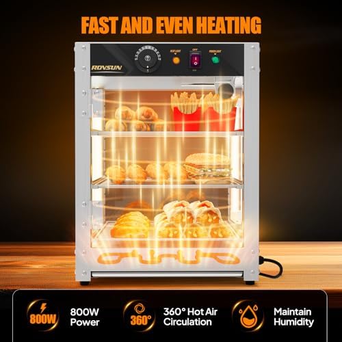 ROVSUN 3-Tier Commercial Food Warmer, 15" Pizza Warmer Food Warmer Display with LED Adjustable Lighting Glass Door Removable Shelves, Countertop Electric Food Warmer for Buffet Restaurant 110V 800W - Image 2