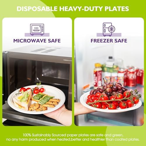 Compostable Paper Plates 10 Inch 500 Pack, Biodegradable Disposable Plates Heavy Duty White Plates, Made of Natural Sugarcane Bagasse, Unbleached Round Dinner Plates - Image 5