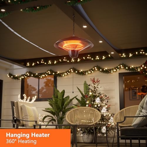 Patio Heater for Outdoor Use 1500W Electric Infrared Hanging Heater, Ceiling Mounted, Waterproof for Porch, Garage, Balcony, Overheat Protection (Brown) - Image 5
