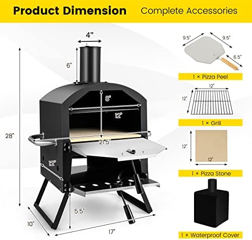Giantex Outdoor Pizza Oven Wood Fired, 2-Layer Outside Pizza Maker - Image 6