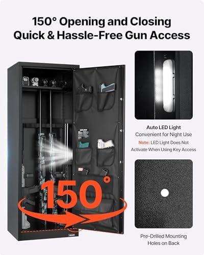 VEVOR 10-12 Gun Safe, Long Gun Cabinet for Rifles and Pistols, Quick Access Rifle Safe with 4 Pistol Pockets and 3 Adjustable Racks, Large Digital Cabinet with Key and Password Lock(Assembly Required) - Image 6