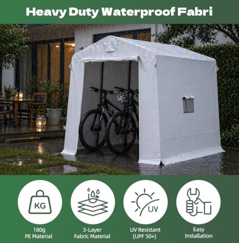 Outdoor Storage Shed 7x6x6 Ft, Heavey-Duty PE Fabric Waterproof Garden Shed Storage Tent with Steel Frame for Backyard(White) - Image 4