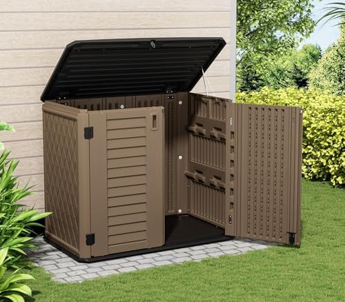 ZZM 4x2.5 FT Outdoor Storage Shed, Resin Waterproof Storage Cabinet for Garden Tools with Lockable Lid,Latch (Coffee) - Image 3