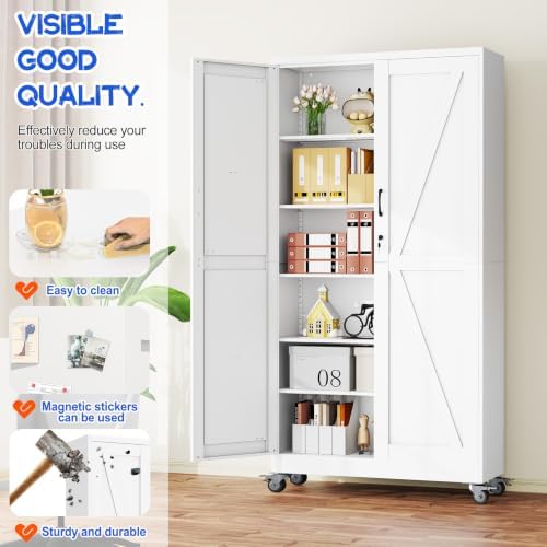 GAIOUS 78.7" Tall Metal Storage Cabinet with Lock and Wheels, File Cabinet - Image 3