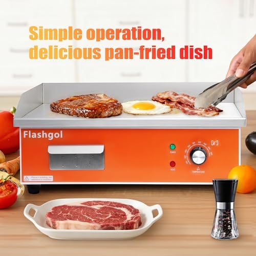 21.6" Stainless Steel Electric Countertop Griddle,110V 1500W Adjustable Temperature Control Flat Top Smokeless Cooking Non-Stick Grill for Resturant,Indoor,Kitchen,Outdoor,Camping,Commercial - Image 3