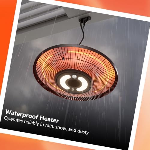 Hanging Heater,Electric Patio Heater with Light,Wifi Control, 1500W Infrared 2 Heat Levels, 24H Timers, Ceiling Mounted, 1s Heating Carbon Fiber Tube Heater for Backyard, Garage - Image 2