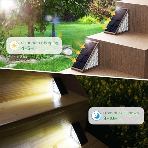 JOFIOS Solar Step Lights for Outside,8pack Solar Stair Lights Outdoor Waterproof IP67,Outdoor Deck Step Lights,Solar Outdoor Lights for Staircase,Patio,Front Step(Cool Brown) - Image 2