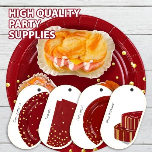 168Pcs Burgundy Fall Maroon and Gold Party Supplies Serves 24 - Image 3