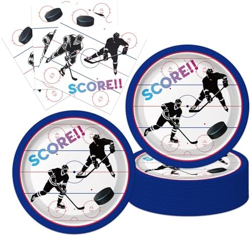40pcs Ice Hockey Birthday Party Supplies Hockey Plates and Napkins for Kids' Birthday Hockey Fans Sports Games Themed Party Decoration.Suitable for 20 Guests. by UkralMagic