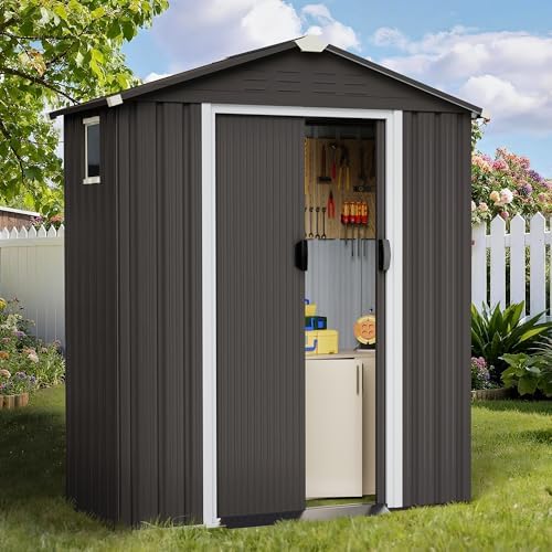 Shintenchi 5x3 FT Outdoor Storage Shed with Window, Lockable Outdoor Waterproof Tool Storage Sheds, Weather Resistant Tool Storage House Shed for Garden, Backyard, Patio Utility Tool Storage,Dark Gray by Shintenchi%7CFurnitureMadeforRealLife