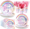 168Pcs on Cloud 9th Birthday Party Supplies Rainbow Clouds Nine Plates and Napkins We are on Cloud Nine Tableware Set for Girls Ninth Birthday Rainbow Themed Party Supplies, Serves 24 by Greencian