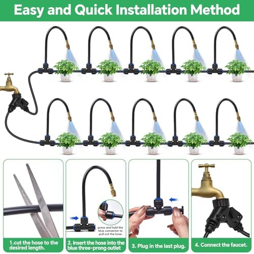 120Ft 1/4" Drip Irrigation System for Garden – 26 Adjustable Copper Nozzles, Automatic Atomizing Sprinkler System for Outdoor Plants Raised Bed, Yard, Potted Plants & Lawn - Image 2