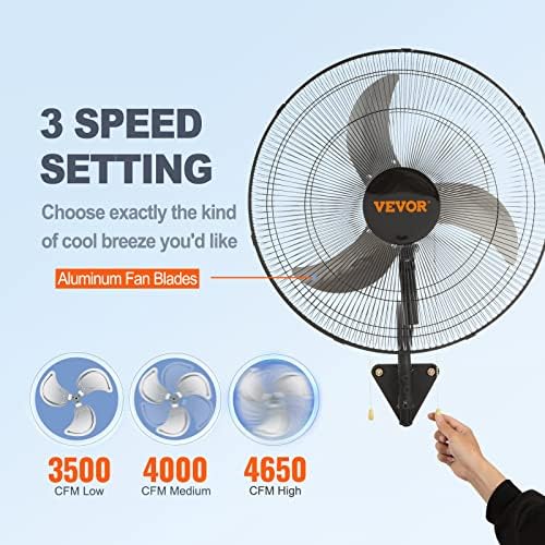 VEVOR 20 Inch Wall Mount Fan, Oscillating, 3-Speed, 4650 CFM - Image 3