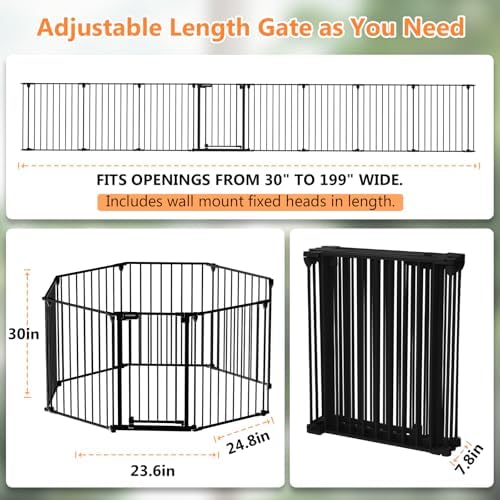 199" Extra Wide Baby Gate, Play Yard Child Safety Gate, Dog Gates with Auto-Close Door, Double Locking System for The House Doorways, Fireplace, Kitchen, 8-Panels, 30" Tall - Image 2