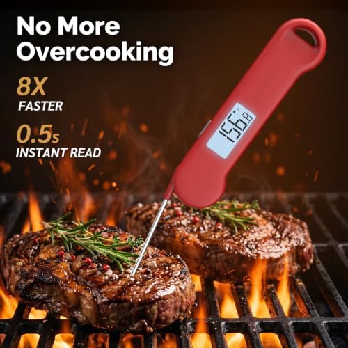0.5 Sec Instant Read Meat Thermometer Digital for Outdoor Fryer, Red - Image 2