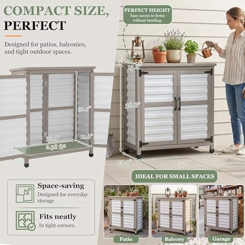 Gowoodhut Outdoor Storage Cabinet with Shelve Garden Patio Tool Storage - Image 4