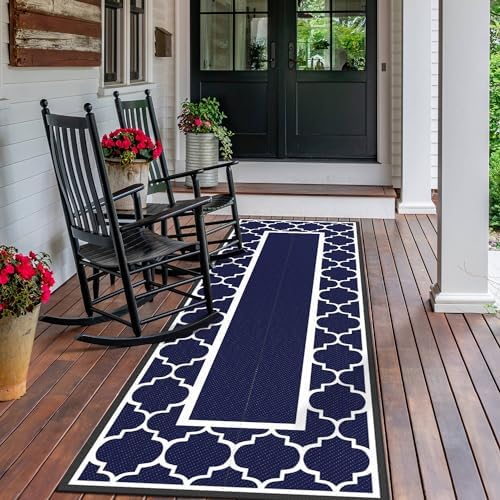 GENIMO Outdoor Rug, Waterproof Plastic Runner Rugs, 2.5'x8' Blue White - Image 3