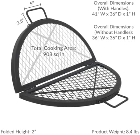 Sunnydaze Round Folding Camping Grill Grate - Portable Foldable Campfire Cooking Grate for Fire Pit - Heavy-Duty Black Steel with Handles for Outdoor Backyard BBQ - 36" Diameter - Image 6