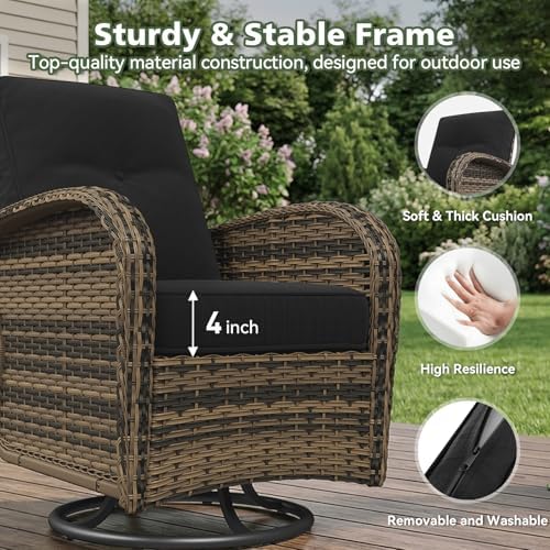 Aoxun 10 Piece Outdoor Patio Furniture Set with Coffee Table, Wicker Rattan Outdoor Furniture with High Back Swivel Rocker Chairs, Outdoor Conversation Set with Thick Cushion & Ottoman, Black - Image 4