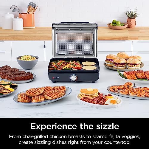 Ninja GR101 Sizzle Smokeless Indoor Grill & Griddle, 14′′ Interchangeable Nonstick Plates, Dishwasher-Safe Removable Mesh Lid, 500F Max Heat, Even Edge-to-Edge Cooking, Grey/Silver (Renewed) - Image 2