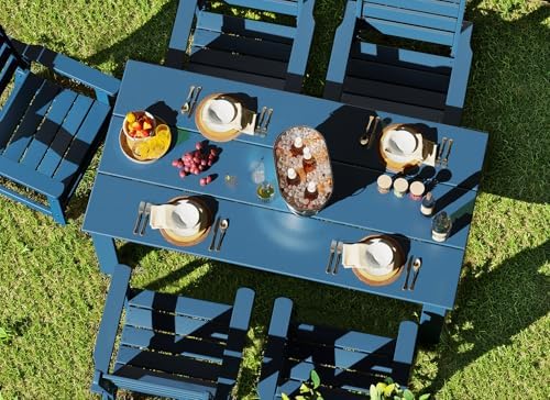 GREENVINES 5-piece Outdoor Dining Set, HDPE Table & 4 Chairs, Blue - Image 3