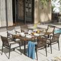 NATURAL EXPRESSIONS 7 Piece Patio Dining Set for 6,Rattan Wicker Swivel Patio Dining Chairs with Cushions,Aluminum Woodgrain Armrest, 65" Large Dining Table with Umbrella Hole for Yard, Garden,Pool by NaturalExpressions