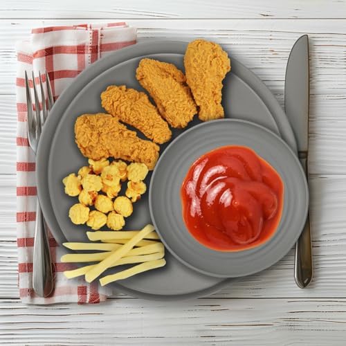 Wrova 40Pack plates and bowls sets for kitchen - Unbreakable wheat straw dinnerware sets service for 8 - Alternative plastic 40pcs dish sets for picnic,camping and R.V. - (Grey) - Image 4