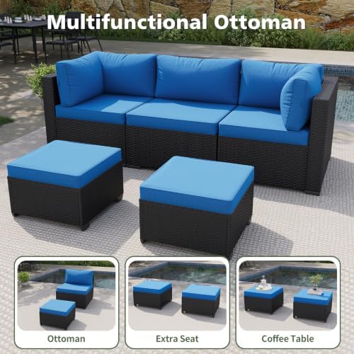 Aoxun 10 Piece Outdoor Patio Furniture Set with 44'' Fire Pit Table, Outdoor Patio Furniture Sets with Coffee Table, Wicker Rattan Outdoor Conversation Set with Ottoman for Backyard, Peacock Blue - Image 4