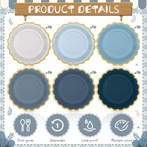 96 Pcs Dusty Blue Paper Plates 9 Inch Scalloped - Image 3