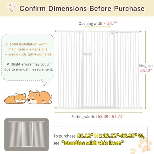 Lumizone Extra Tall Cat Gate 55.12" High 63.39"-67.71" Wide Pet Gate White - Image 2