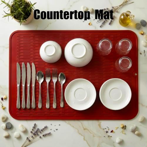 MicoYang Silicone Dish Drying Mat for Multiple Usage,Easy clean,Eco-friendly,Heat-resistant Silicone Mat for Kitchen Counter or Sink,Refrigerator or Drawer Liner Red 4XL 32 inches x 18 inches - Image 3