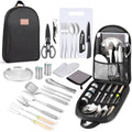 Portable Camping Kitchen Utensil Set-27 Piece Cookware Kit, Stainless Steel Outdoor Cooking and Grilling Utensil Organizer Travel Set Perfect for Travel, Picnics, RVs, Camping, BBQs, Parties and More by Freehiker