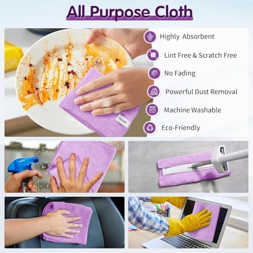 FIXSMITH Purple Microfiber Cleaning Cloth -Pack of 12, Highly Absorbent Cleaning Rags, 16"X12" All Purpose Cleaning Towels for Housekeeping, Kitchen, Car, Lint Free and Reusable Microfiber Towels - Image 6
