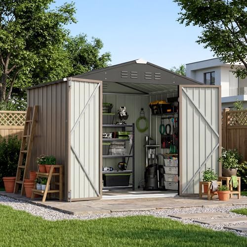 Devoko 8x6 FT Outdoor Storage Shed with Floor Frame, Brown by DEVOKO